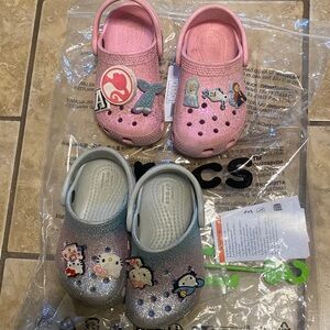 CROCS Kids Pink and Silver Sandals